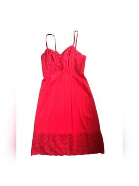 VTG VAN RAALTE bright RED Nylon slip lace trim Hollywood Glam pin up Valentines